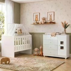 Quarto de Bebê com Berço com Colchão Life 100% MDF e Cômoda de Bebê 10
