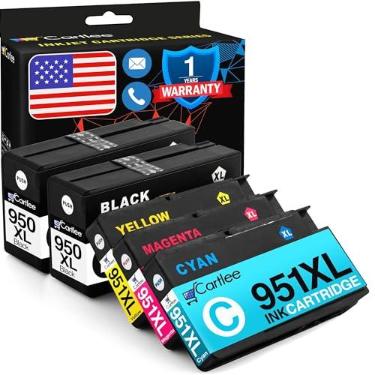 Imagem de Cartlee Pacote com 5 cartuchos de tinta compatíveis de substituição para HP 950 951 950XL 951XL para OfficeJet Pro 8600 8610 8620 8615 8100 8625 8630 combo de cartuchos de impressora (2 pretos 1 ciano 1 magenta 1 amarelo)