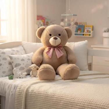 Imagem de Urso Pelúcia Teddy Pequeno Hipoalergênico Macio Laço Removível - Migue