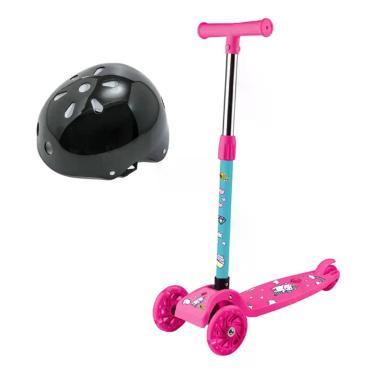 Imagem de Capacete P/ Meninas + Patinete Infantil Unicórnio 3 Roda Luz - DM Toys