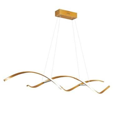 Imagem de Lustre moderno, luz pendente linear LED Dimmable Hanging Light Fixture, 3000K-6000K com controle remoto para sala de estar Sala de jantar Escritório Preto/Ouro Acabamento (Ouro)