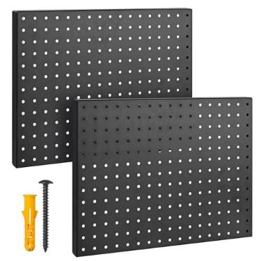 Imagem de G.CORE Organizador de quadro de metal resistente – Conjunto de painéis de placa de aço para armazenamento de parede com furos redondos de 1/10.2 cm 43.2 cm x 33.0 cm, pacote com 2 ferramentas de