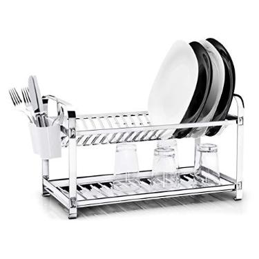 Imagem de Escorredor Mak Inox Aço Inox 20 pratos Desmontável com Porta Talher PP