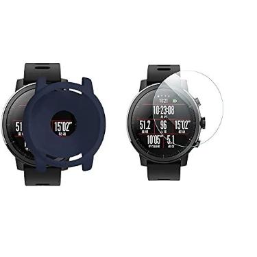 Imagem de Nandos-Store - Case bumper + película compatível com Amazfit STRATOS 2 (Azul Petroleo silicone)