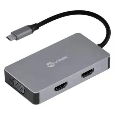 Imagem de Hub Usb Tipo c / Type c 5 Em 1 Com 2 Hdmi + Vga + Usb 3.0 + Power Delivery (pd) 60w - Hc-5vga