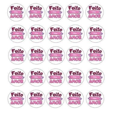 Imagem de 108 Adesivos Vinil Para Embalagem Frase Feito c/ Amor 3 cm - flash