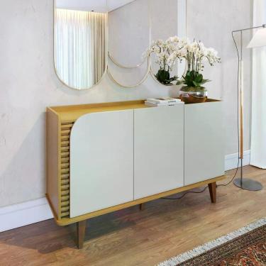 Imagem de Buffet Jurerê 3 Portas 2 Prateleiras MDP com Detalhe Ripado Off White Colibri Móveis
