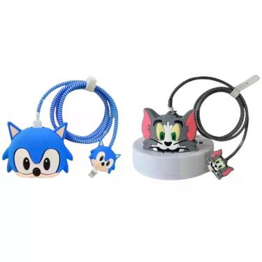 Imagem de  Kit Protetor De Cabo Usb E Capa Carregador Celular Tom jerry   E Soni