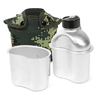 Imagem de Cantil de Alumínio Portátil com Copo e Tampa para Camping Trekking Mochilão Piquenique Sobrevivência Construção em Corrente Segura Alça Plegável Design Empilhável Armazenamento Compacto Ideal Campista
