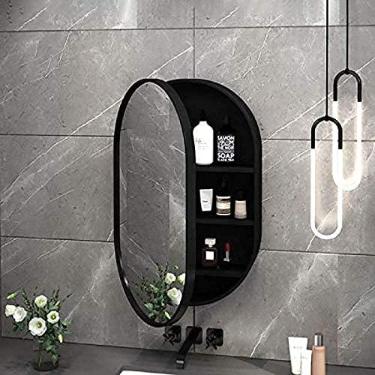Imagem de Armário De Espelho De Banheiro LED, Armário De Armazenamento Oval Montado Na Parede, Armário De Porta Espelhada Para Casa, 80H X 50 W, Espelho De Armário De Armazenamento Moderno,Collector88