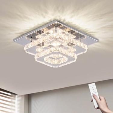 Imagem de FRIXCHUR Lustre De Cristal Regulável Frixchur, Luminária Teto Com Controle Remoto, Quadrado, Embutido, Pequeno, Para Sala Jantar, Cozinha, Casamento, Corredor, Hall Entrada, 9,8"