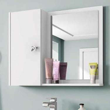 Imagem de Armário Banheiro com Espelho 46x57,5cm – Espelheira Banheiro com Porta e Prateleira Interna – Armário com Espelho MDP Resistente à Água (Branco)