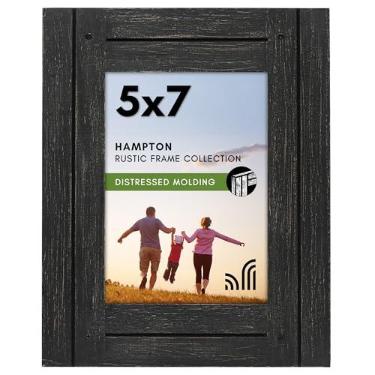 Imagem de Americanflat Porta-retrato 12 x 18 cm com vidro polido e cristalino - Coleção Hampton - Molduras de madeira envelhecida para mesa e parede - Preto carvão