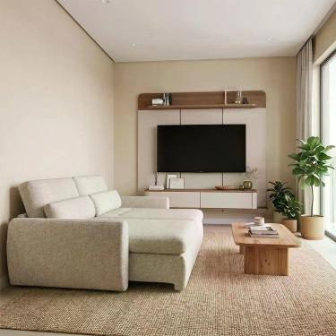 Imagem de Conjunto Sala com Painel Suspenso para TV 70 Polegadas e Sofá Charlie 3 Lugares Bege 210cm Concept Estofados