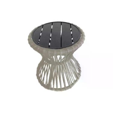 Imagem de Mesa De Centro Sol Em Corda Náutica E Base Em Alumínio Preta 50cm Areia - Cor: Bege