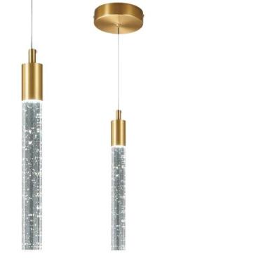 Imagem de Green Age Pendente Moderno Led Tubo Cristal Bolhas Dourado Cabo 2m com Luz Swicht 3 Tons