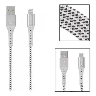 Imagem de Cabo Lightning Usb Nylon 1,2m Trancado Resiste Alum - GeoNav, Branco