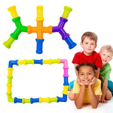 Imagem de Brinquedo De Montar Interativo Plástico Blocos Infantil Coloridos Tubos Pequenos Canos Encaixar
