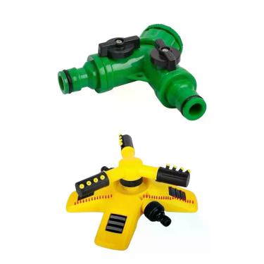 Imagem de kit Irrigador e Adaptador 2 Saidas Jardim Giratório 360 - Bruartt