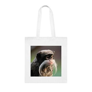 Imagem de Macaco Tamarim Imperador no ramo Bigode Branco 2 Sacolas, Sacolas Engraçadas, Bolsa de Ombro, Sacolas Reutilizáveis, Cesta de Aniversário de Natal, Branco