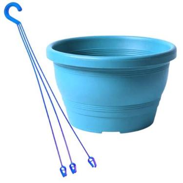 Imagem de Vaso Plástico Cuia Modelo 18 Veneza 1,2 Litros Com Hastes Colorido Para Jardim Vertical, Decoração Jardim Suspenso (Azul Claro, 50 Unidades)