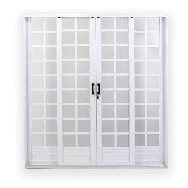 Imagem de Porta de Correr Aço 4 Folhas Divisor Quadriculado com Vidro Mini Boreal Minas Sul Mgm 215cmx200cm Branco