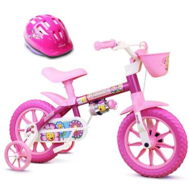 Imagem de Bicicleta Criança De 3 A 5 Anos Aro 12 Menina Flower Com Capacete Nath
