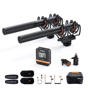 Imagem de comica Microfone espingarda VM40 de canal duplo com gravação integrada de 32 G, microfone de câmera sem fio com gravação flutuante de 48 kHz/32 bits, microfone direcional externo compatível com Canon,
