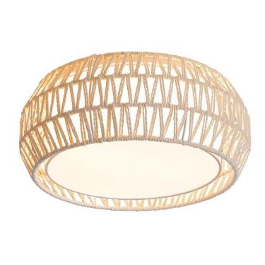 Imagem de WINGBO Luminária de teto moderna de 39,9 cm de montagem embutida com tecido e persiana dupla de acrílico para quarto, sala de estar, sala de jantar, corredor, entrada, branco