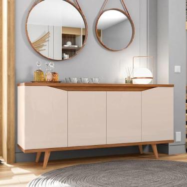 Imagem de Aparador Buffet Grace com 4 Portas e Pés de Madeira Maciça Off White/cedro