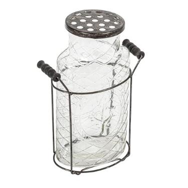 Imagem de Creative Co-Op Vaso de vidro em suporte de metal com tampa de sapo de metal, grande, transparente