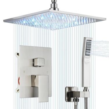 Imagem de Sistema de chuveiro Saetow Chuveiro quadrado LED de 30 cm com spray de