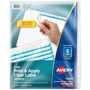 Imagem de Divisórias de etiquetas transparentes Avery Index Maker, 5 abas, Branco, 5 Sets