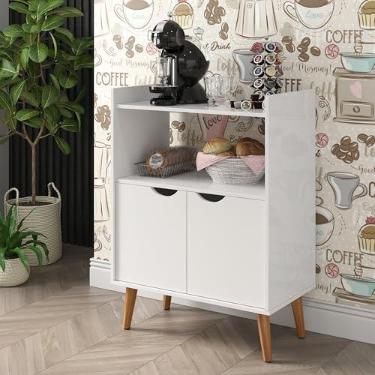 Imagem de Aparador Buffet Cantinho Do Café Retrô Grécia 2 Portas Prateleiras Nicho Escritório Salão (BRANCO)