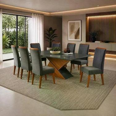 Imagem de Mesa de Jantar Retangular Pipa com 8 Cadeiras Madeira Maciça Vegas Yes