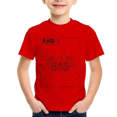 Imagem de Camiseta Infantil Player 1 Controle Joystick - Foca na Moda, Vermelho,