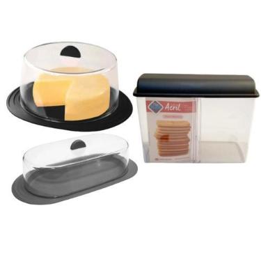 Imagem de Kit Queijeira Porta Biscoito e Mantegueira Linha Cril 3 Peças - Plastu