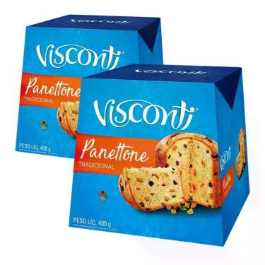 Imagem de 2 Panetones Visconti, Tradicional, Pannetone de 400g