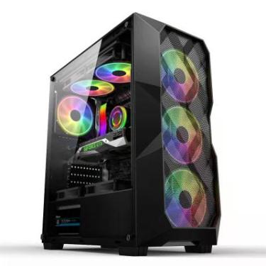 Imagem de Gabinete Gamer Hayom, Mid Tower, ATX, Matx, Mini-itx, Lateral Em Vidro Temperado, 3 Fans RGB, Mesh Frontal