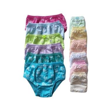 Imagem de Kit 10 Calcinhas Infantil De Algodão Antialérgica Cores Sortidas G