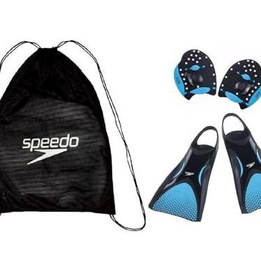 Imagem de Kit Natação Speedo Sacola Mochila Mesh + Nadadeira Power Fin Pé de Pato + Palmar Power Paddles (Nad GG 43/45 - Palmar P)