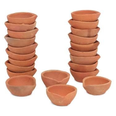 Imagem de 24 unidades de diyas de argila Hashcart, feitos à mão, em terracota, p