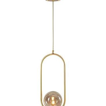 Imagem de Lustre Pendente Arco Dourado Bola Globo Esfera Âmbar Quarto Cozinha Ilha Escritório Inl78