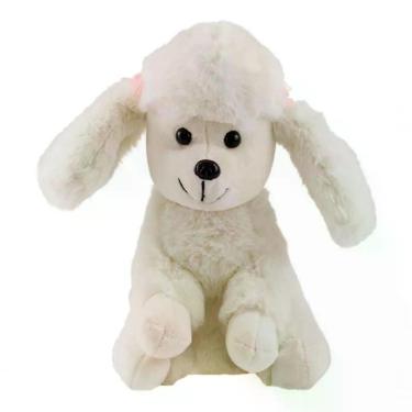 Imagem de Cachorro Branco Poodle Laços Sentado 25cm Pelúcia