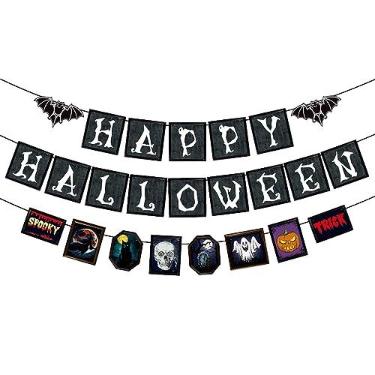 Imagem de feliz dia das bruxas,2023 Banners janela festa Halloween assustadores sinalizadores com sinais especiarias | Decorações festa para casa, loja, apartamento, pub Xiaofeigun