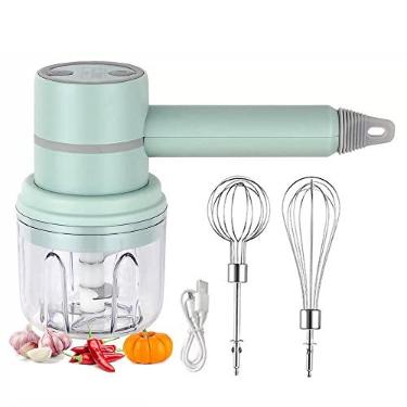 Imagem de DAKSENG Picador de alho elétrico recarregável manual cortador de alimentos liquidificador batedeira portátil batedor de ovos automático creme alimentos bolo assadeira massa (azul)