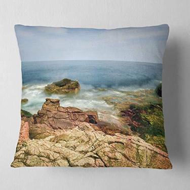 Imagem de Sala de estar de praia grande Designart Thunder Hole Acadia National Park, sofá, almofada de alta qualidade + capa de almofada impressa em ambos os lados 66 cm x 66 cm