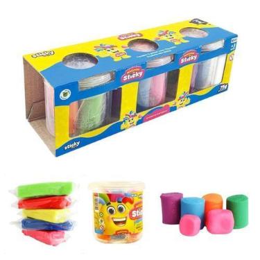 Imagem de Kit 12 Potes de Massinha com 5 Cores Vibrantes 75g cada - STICKY TOYS