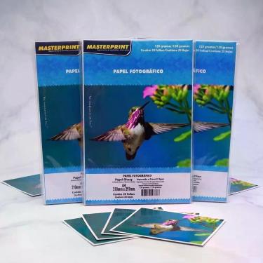 Imagem de Kit de Papel Fotográfico A4 Glossy Brilhante 120g para Impressora - ma