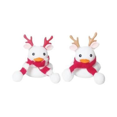 Imagem de Pato De Borracha Com Chifres De Alce Vermelho E Branco Para Decoração 